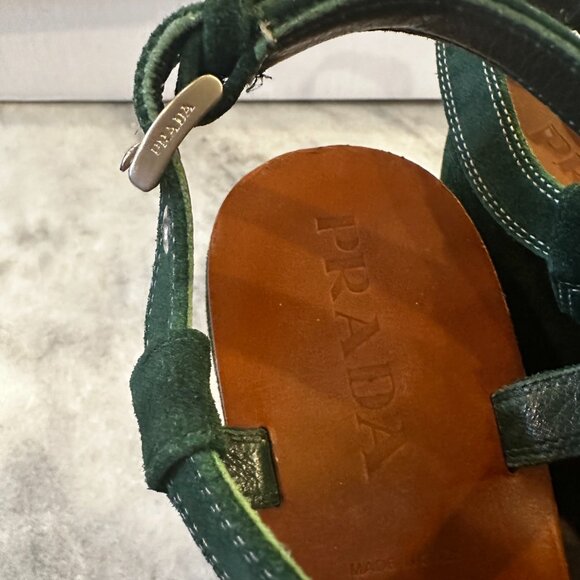 Prada Green Suede Wedge Platform Sandals Vintage 90s/Y2K 8.5 - Picture 4 of 11
